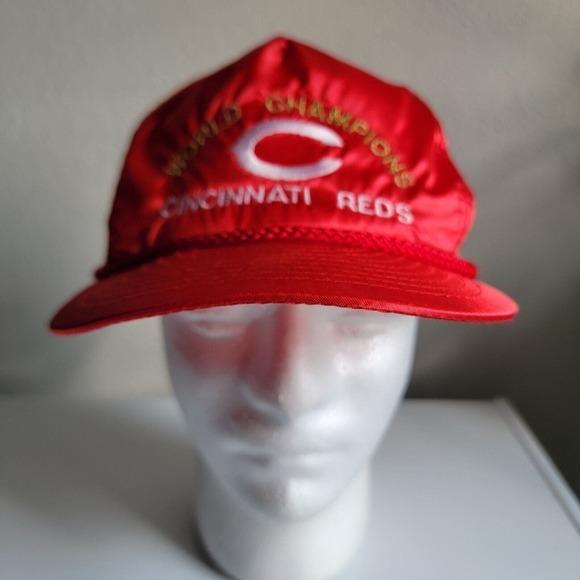 Vtg Otto Cap Shiny Adjustable Hat 90s World Champs Cincinnati Reds Rope‎ Front - Picture 1 of 11